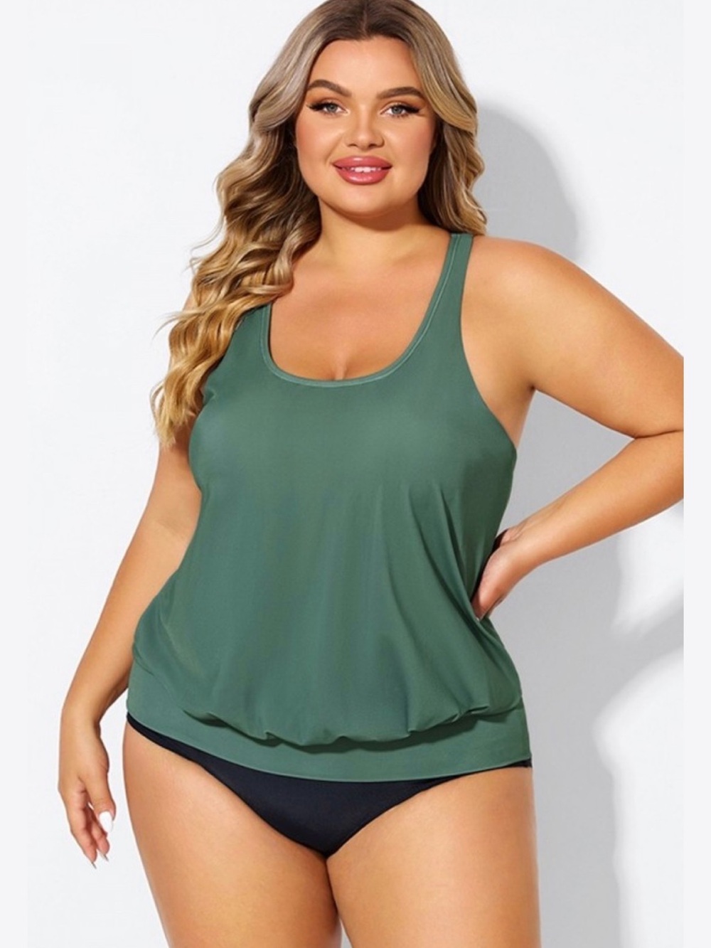 Meet.Curve Women’s Army Green Racerback Blouson Swim Tankini Top Size 2XL NWT